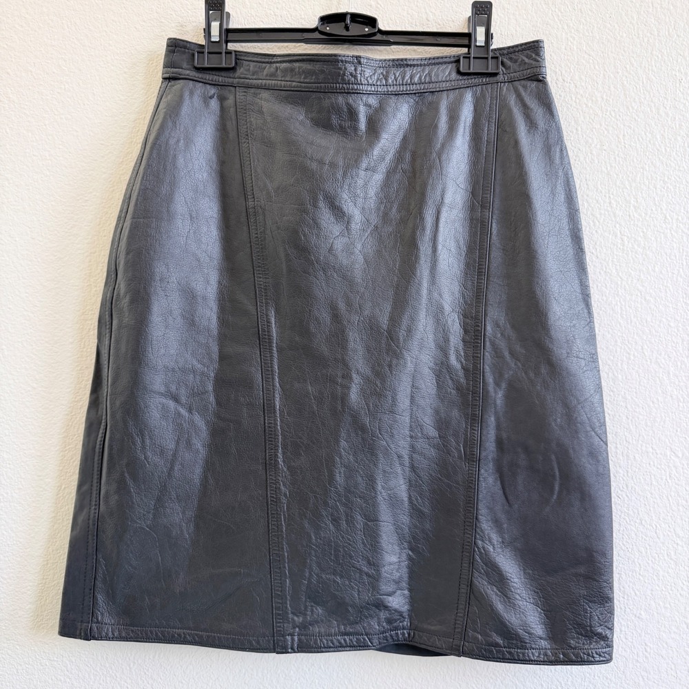Winlit Vintage Black Leather Pencil Skirt Womens 12 High Waisted Knee Length 90s